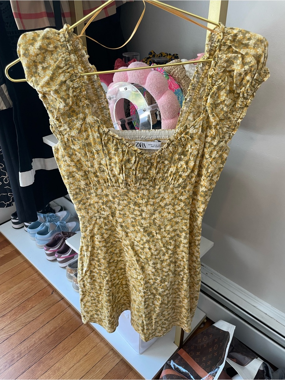 Zara Mustard Yellow Floral Smocked Dress